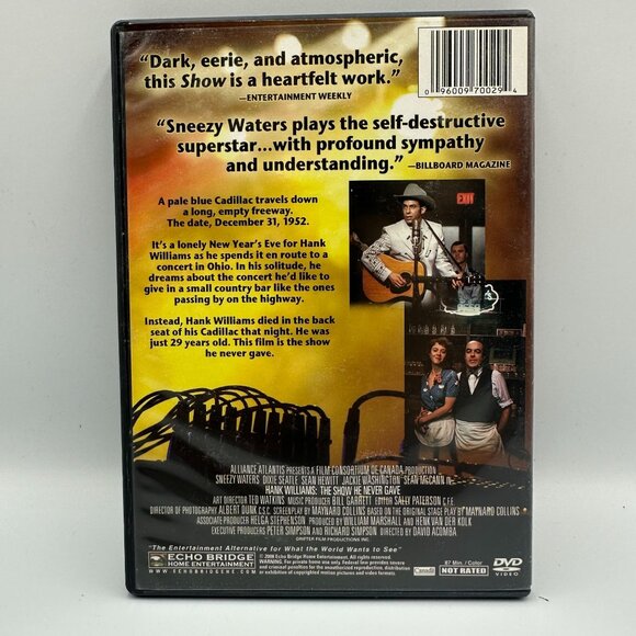 Hank Williams The Show He Never Gave DVD NR Sneezy Waters Drama Echo Bridge - Picture 2 of 3